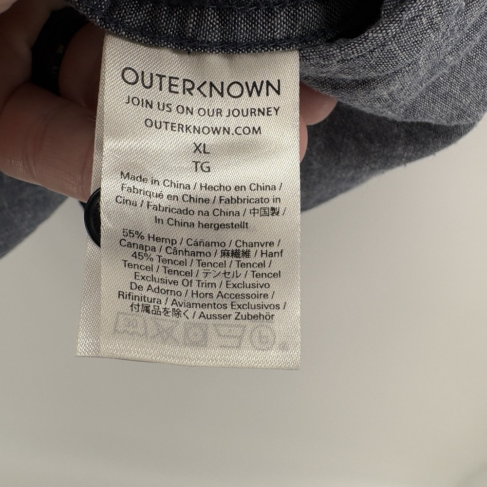 Outerknown Shirt Mens Extra Large Blue Chambray Button Up Short Sleeve Hemp - Picture 5 of 10